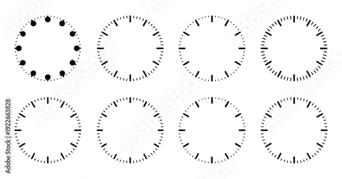 Watch face circle round clock dial with precise minute and second time scale, stopwatch timer icon design