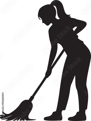Female Janitor Cleaning Floor Silhouette Icon