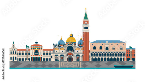 Venice cityscape illustration with iconic landmarks and buildings  