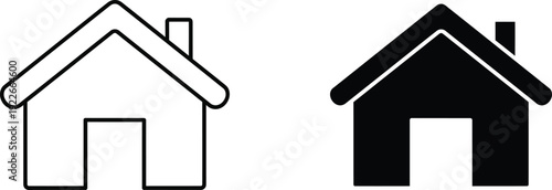 Two simple house icons in black and white on a clean background