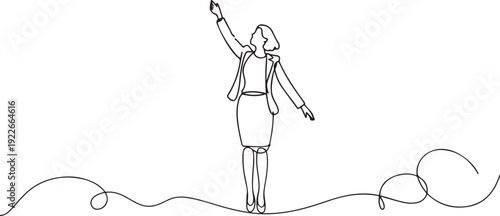 Continuous one line drawing businesswoman hang in the clouds. Hoping for success, financial freedom, winning business project, achievement concept. one line Icon drawing
