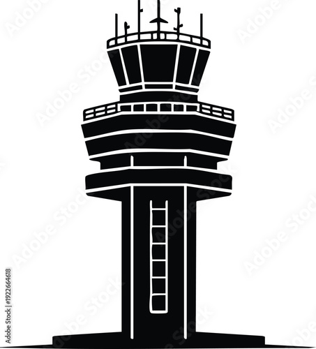 Air traffic control tower silhouette modern airport building vector illustration for aviation and travel concepts isolated on white isolated on white background