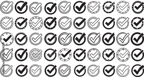 Collection of various checkmark icons in different styles and designs for approval and confirmation concepts