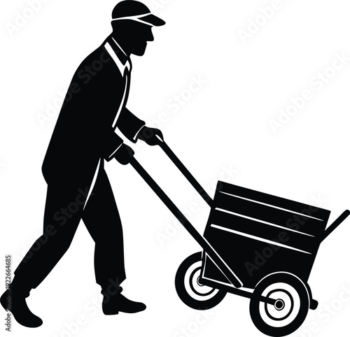 Man pushing a loaded cart through a busy street, symbolizing hard work, commerce, and the daily grind of urban life.