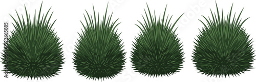 Realistic Dark Green Grass Bush Collection Vector Illustration Isolated on White Background, Natural Garden Landscaping Design Elements Set