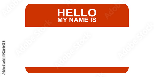 Blank Hello My Name Is Red Sticker. Classic Urban Name Tag Template for Graffiti Artists and Street Culture Branding Design.