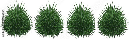 Realistic Green Grass Bush Set Vector Illustration Isolated on White Background, Natural Garden Landscaping Plant Collection Design