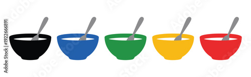 Bowl vector icon colorful food illustration with two spoons