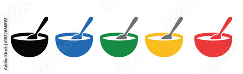 Bowl vector icon colorful food illustration with two spoons