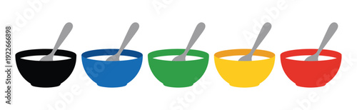 Bowl vector icon colorful food illustration with two spoons