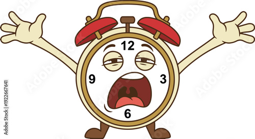 Sleepy Alarm Clock Character Yawning Vector Graphic Design