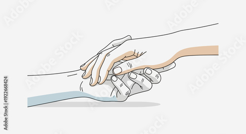 Hands holding each other in support and care on a white background