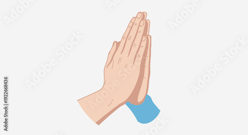 Hands in prayer gesture against a white background concept illustration