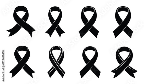 black and white awareness ribbon set symbol for charity