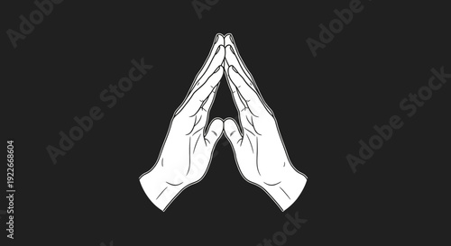 Hands in prayer gesture vector illustration on dark background