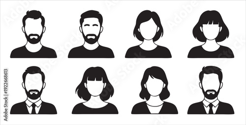  simple black and white avatar icons male female beard