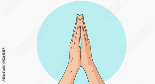 Hands in prayer position with a blue circle background vector illustration