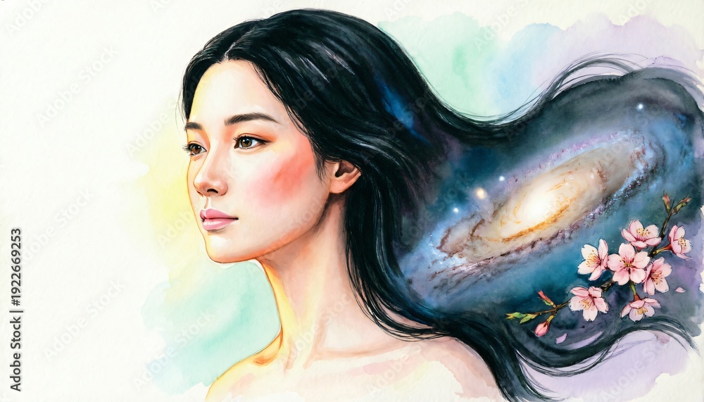 Obraz premium Dea dell'universo: arte fantastica con colori vivaci e cosmici