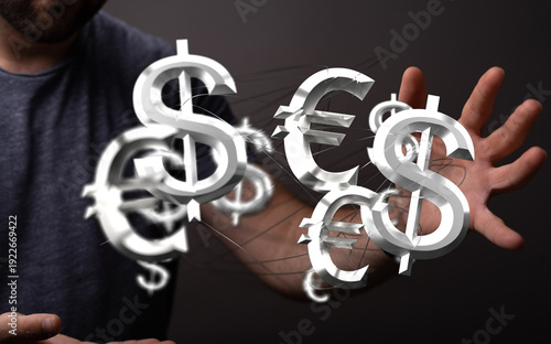 Hand offering dollar and eu...