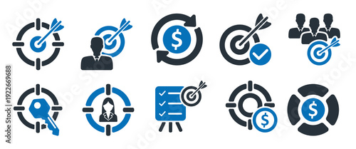 set of business icons as objective profit target tax
