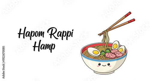 Cartoon ramen bowl with chopsticks on white background vector illustration