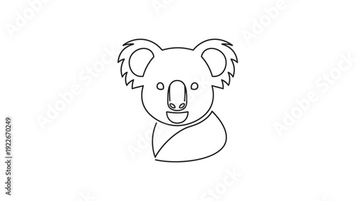 A simple line drawing of a koala's head and shoulders on a white background with a minimalist style.