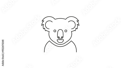 A simple line drawing of a koala's head and shoulders on a white background with a minimalist style and neutral mood.