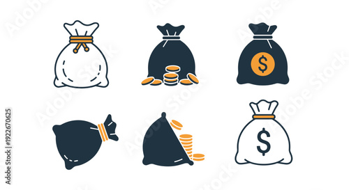 Coin Bag Line art creative tone color illustration