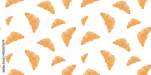 Seamless pattern with classic French croissants on white background
