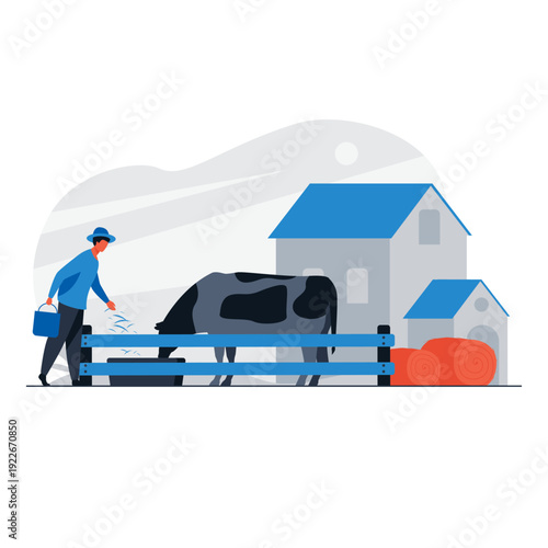 Farmer Feeding Cow on Dairy Farm Concept farm