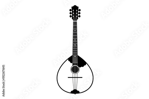 Acoustic Guitar Silhouette: A sleek, grayscale illustration of a classic acoustic guitar, featuring elegant lines and intricate details. 