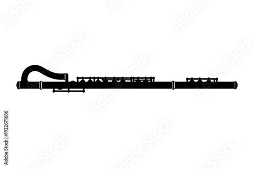 Silhouette of a Bass Clarinet: A striking silhouette of a bass clarinet against a clean backdrop, highlighting its unique form and intricate details.