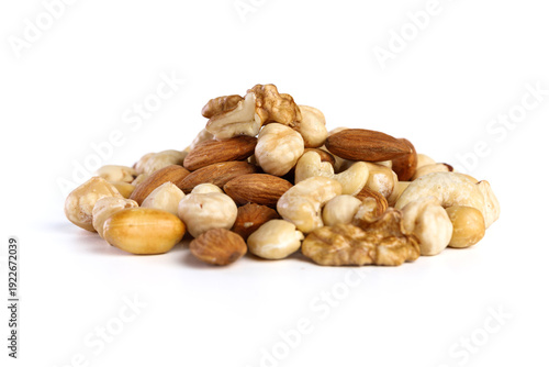 Mixed nuts shelled on white background
