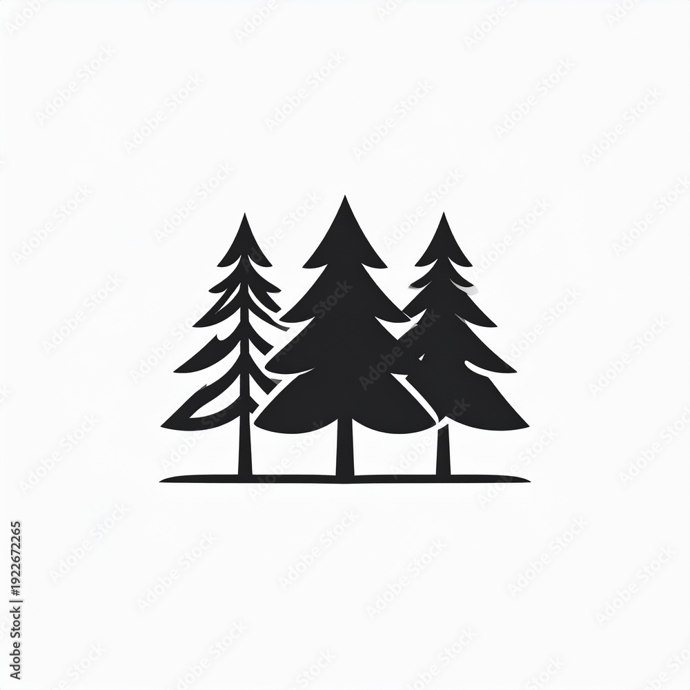 Obraz premium Minimalist black silhouette of pine trees on white background vector illustration