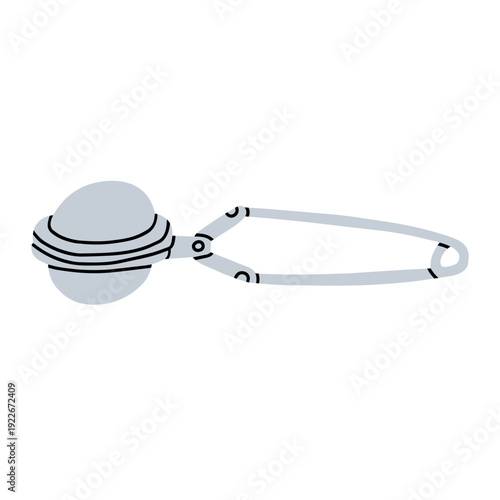Vector illustration of a tea infuser spoon, featuring a perforated basket for loose leaf tea. Perfect for tea shop branding, kitchenware catalogs, or cozy beverage-themed designs.