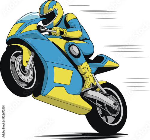 Dynamic Action Bundle Featuring Flying Diverse Superheroes In Capes And Sport Motorcycle Riders Performing High Speed Wheelie Stunts In Comic Style