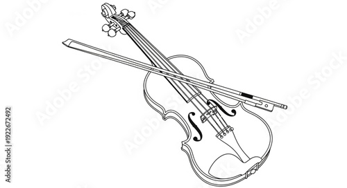 Detailed illustration of a classical violin with its bow, artistic and elegant.