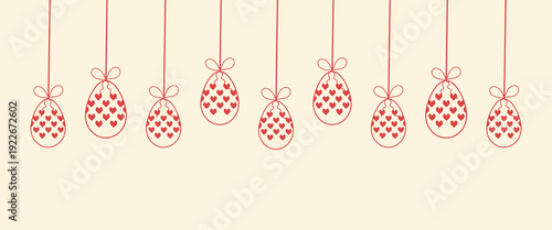 Easter banner with hanging eggs and heart patterns vector illustration.