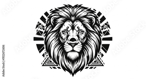 Majestic lion head illustration with intricate details and bold design.