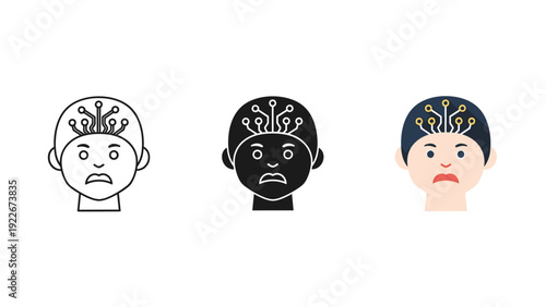 Diverse human heads with brain illustrations in different colors and styles Vector