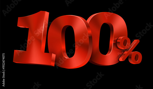Vibrant 3D red metallic 100 sign on a sleek black background, perfect for promotions or guarantees. Vector illustration