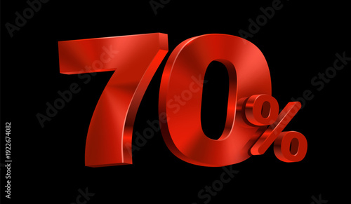 Bold red 70 percent discount sign on black background. Great for sales and promotional designs. Vector illustration.