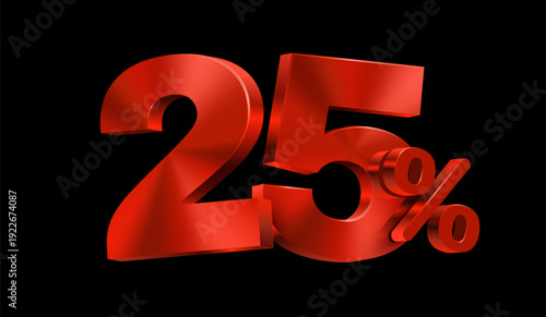 Bold red 25 percent discount sign on black background. Great for sales and promotional designs. Vector illustration.