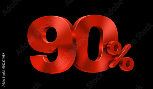 Bold red 90 percent discount sign on black background. Great for sales and promotional designs. Vector illustration.