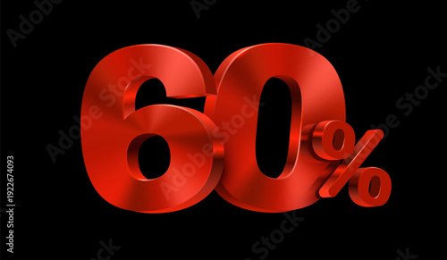 Bold red 60 percent discount sign on black background. Great for sales and promotional designs. Vector illustration.