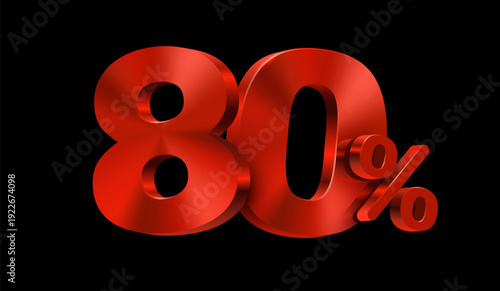 Bold red 80 percent discount sign on black background. Great for sales and promotional designs. Vector illustration.