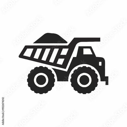Heavy duty dump truck silhouette icon for construction and mining.