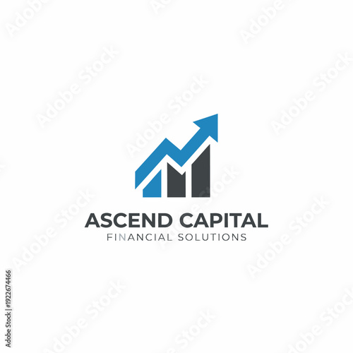 A business logo featuring a stylized upward arrow and bar graph design on a white background