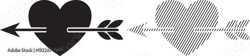A classic black and white vector icon depicting a heart pierced by an arrow, symbolizing love, romance, and passion, perfect for valentine's day designs, wedding invitations, or relationship concepts.