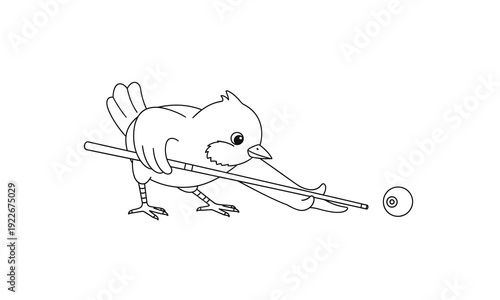 Bird Playing Pool with Cue Stick.